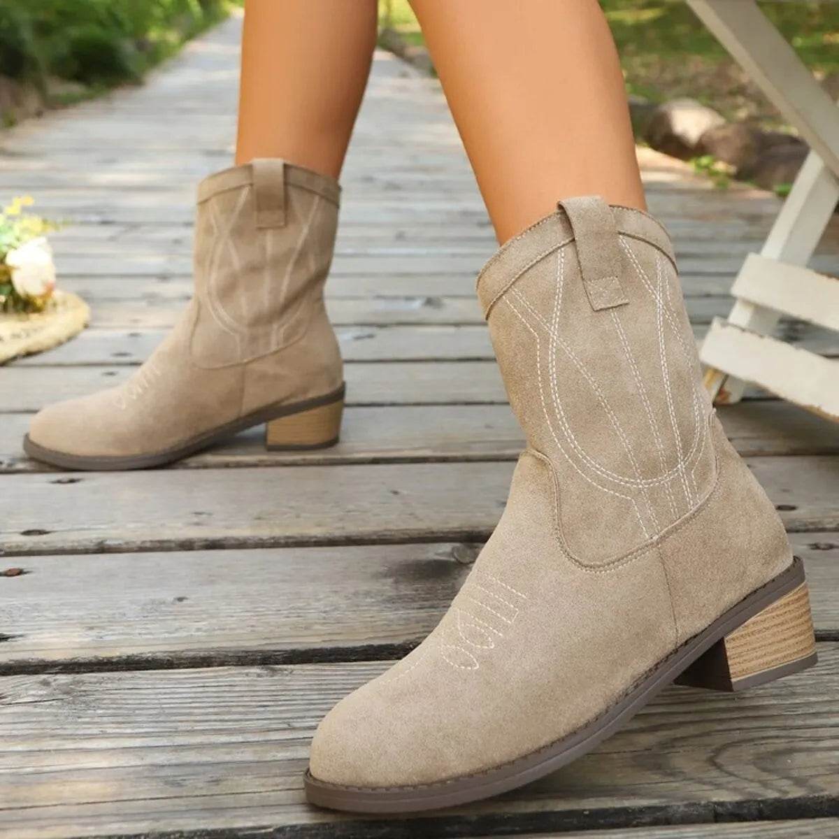 Suede Block Heel Boots - ELY VESSA LLC
