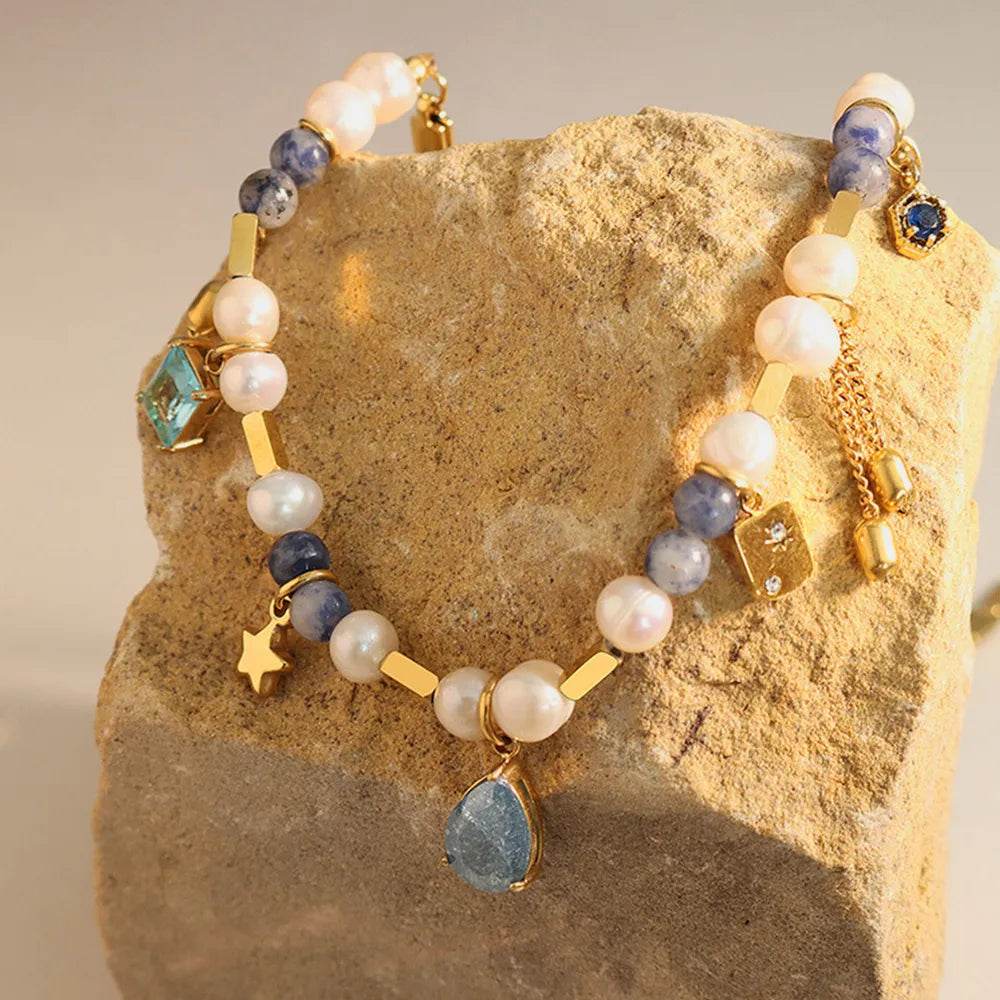 18K Gold-Plated Beaded Charm Necklace - ELY VESSA LLC