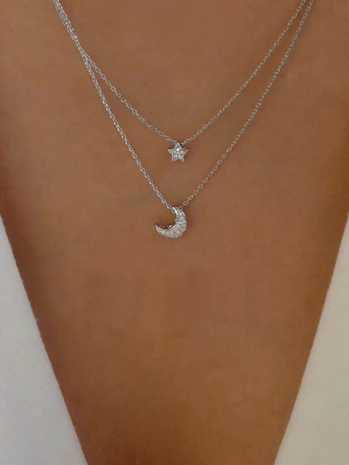 Double Layered Star and Moon Pendant Necklace - ELY VESSA LLC