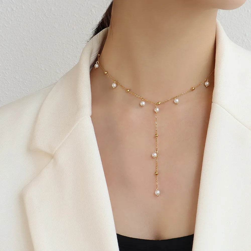 18K Gold-Plated Pearl Drop Necklace - ELY VESSA LLC