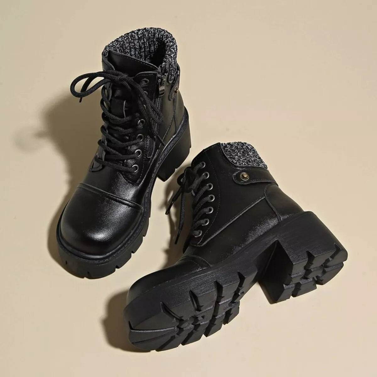 Round Toe Block Heels Boots - ELY VESSA LLC
