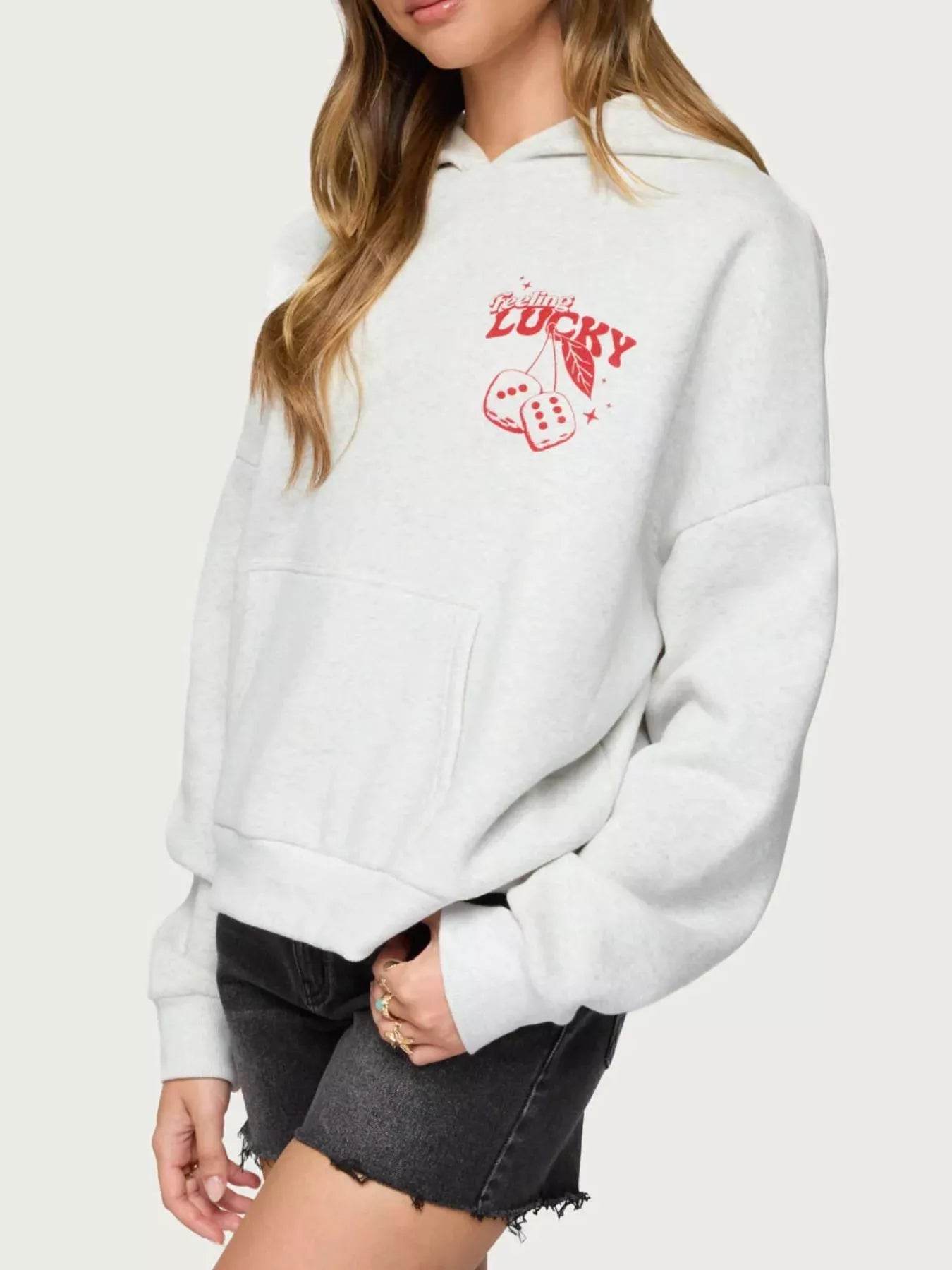 Drop Shoulder Graphic Hoodie with Kangaroo Pocket - ELY VESSA LLC