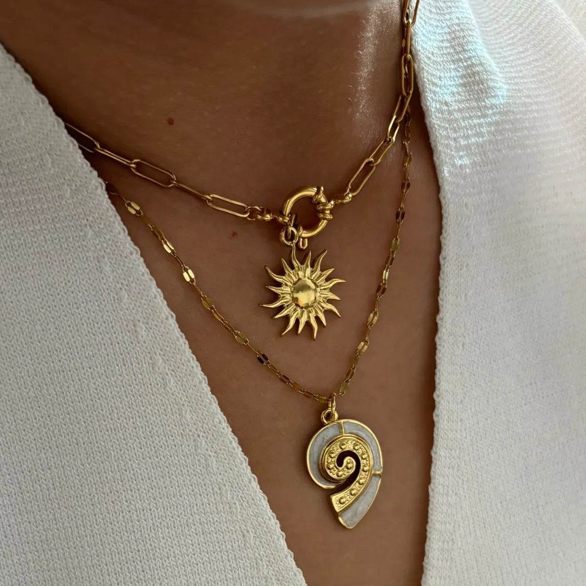 2-Piece 18K Gold-Plated Sun & Wave Pendant Necklace - ELY VESSA LLC