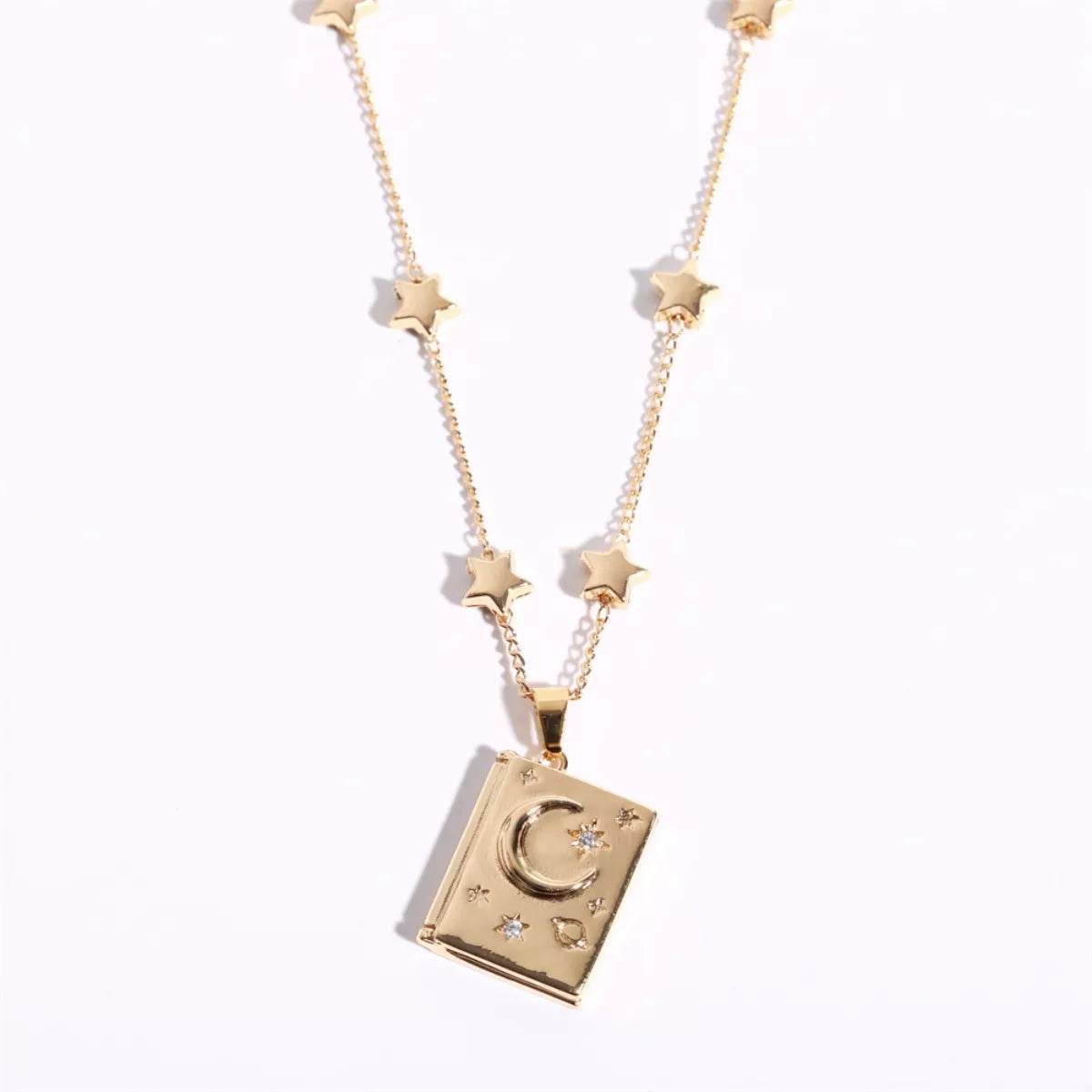 18K Gold-Plated Star Moon Zircon Lock Necklace - ELY VESSA LLC