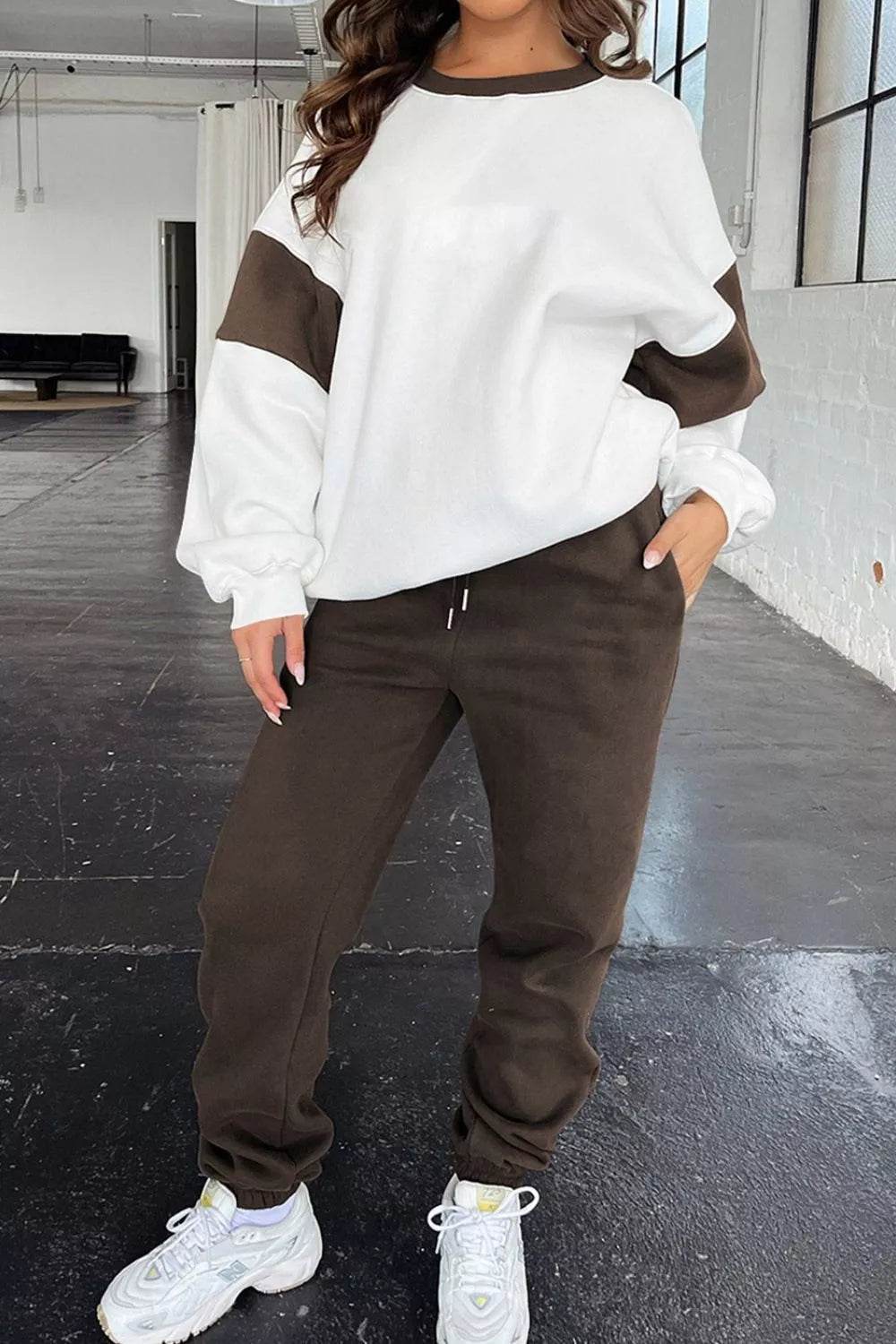 Drop Shoulder Loose Sweatshirt and Joggers Active Set - ELY VESSA LLC