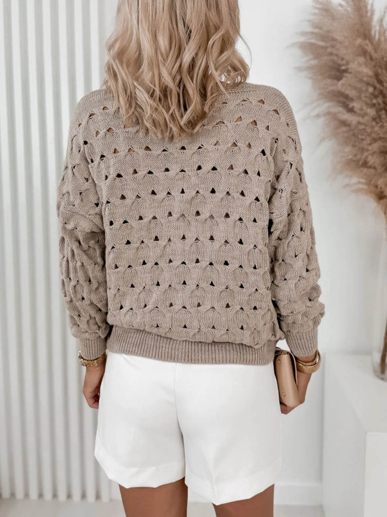Textured V-Neck Long Sleeve Cardigan - ELY VESSA LLC