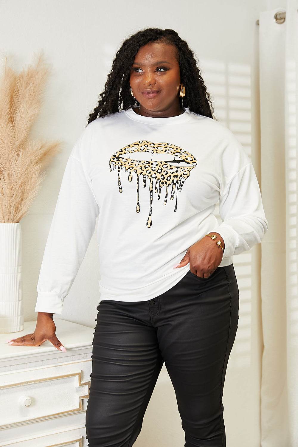 Simply Love Graphic Dropped Shoulder Round Neck Sweatshirt - ELY VESSA LLC