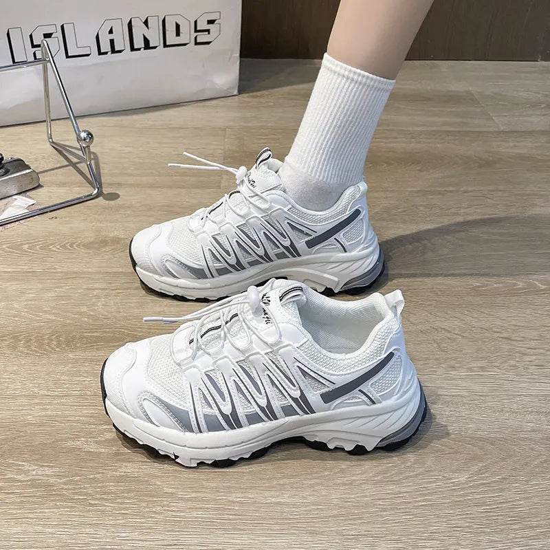 Lace-Up Mesh Platform Athletic Shoes - ELY VESSA LLC