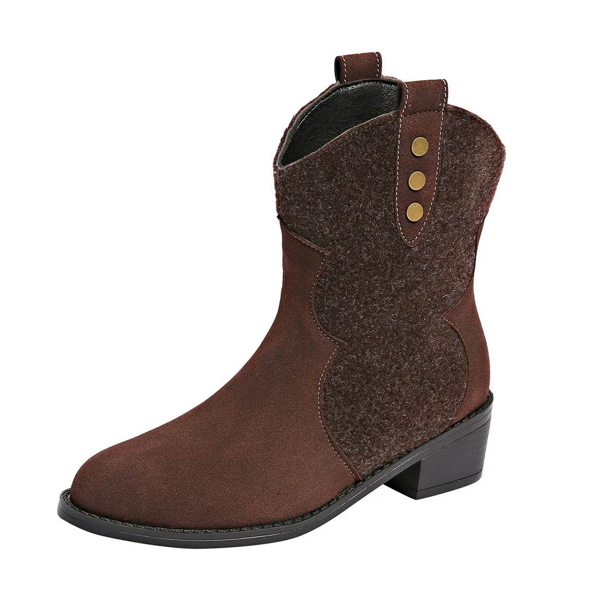 Round Toe Block Heels Boots - ELY VESSA LLC