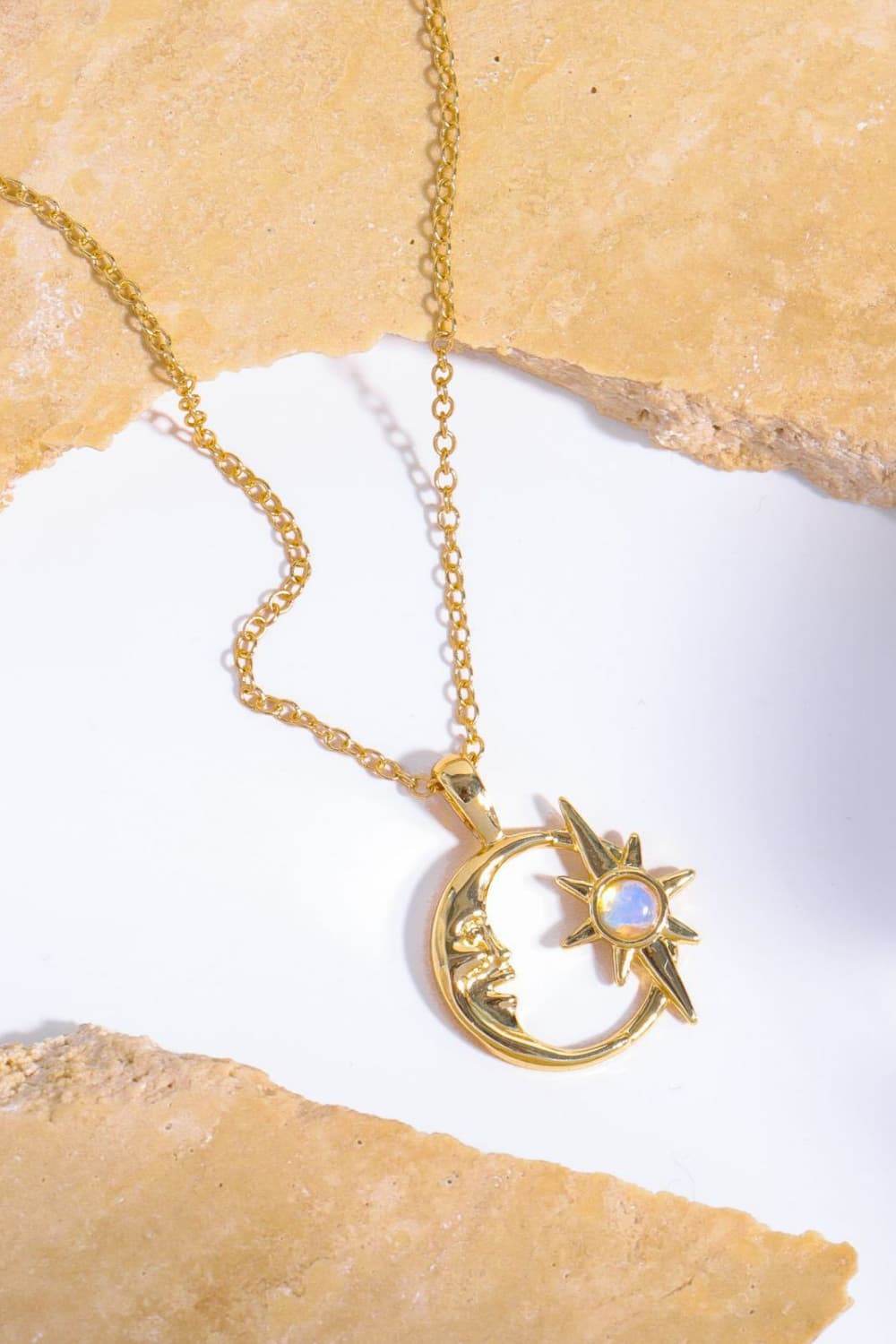 Copper 14K Gold-Plated Moon & Star Shape Pendant Necklace - ELY VESSA LLC