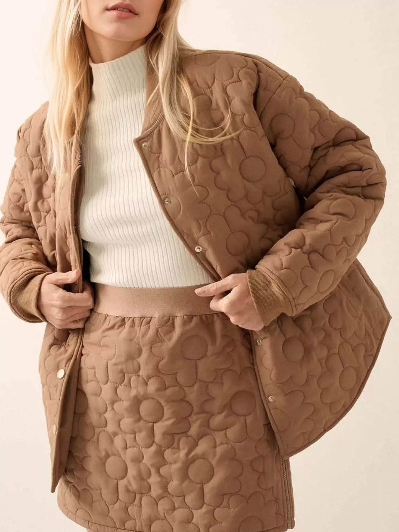 Textured Snap Down Outerwear - ELY VESSA LLC