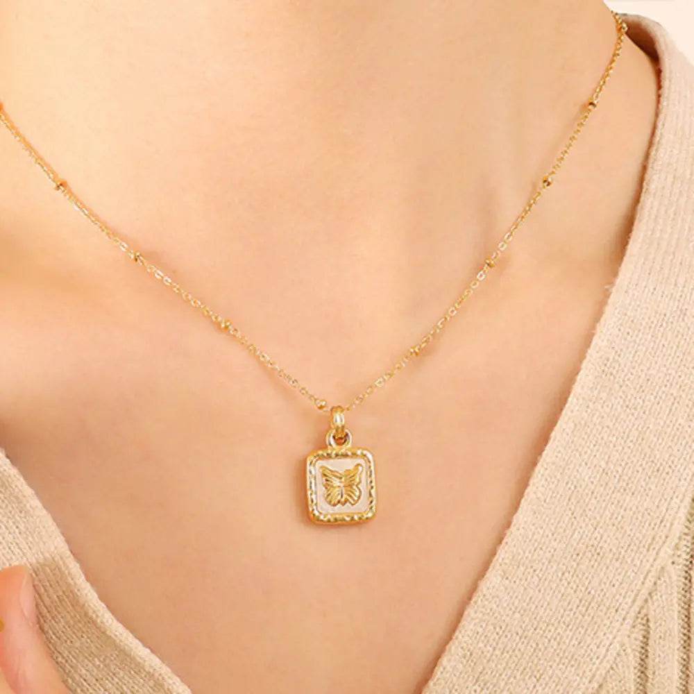 Butterfly Square Titanium Steel Pendant Necklace - ELY VESSA LLC