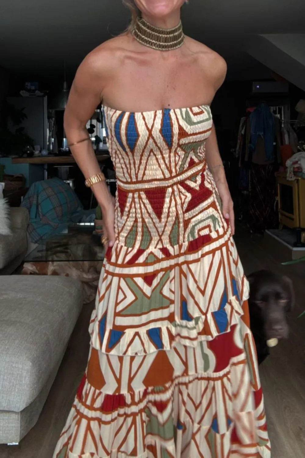 Smocked Printed Tube Dress - ELY VESSA LLC