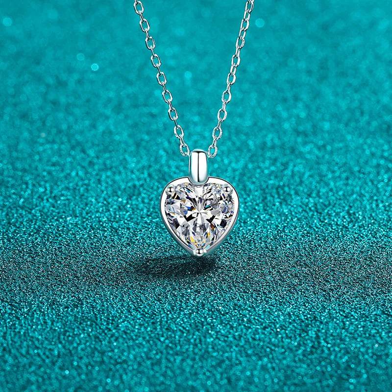 2 Carat Moissanite 925 Sterling Silver Heart Shape Necklace - ELY VESSA LLC