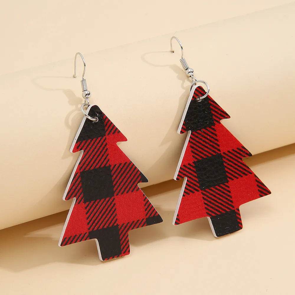 Christmas Tree PU Leather Dangle Earrings - ELY VESSA LLC