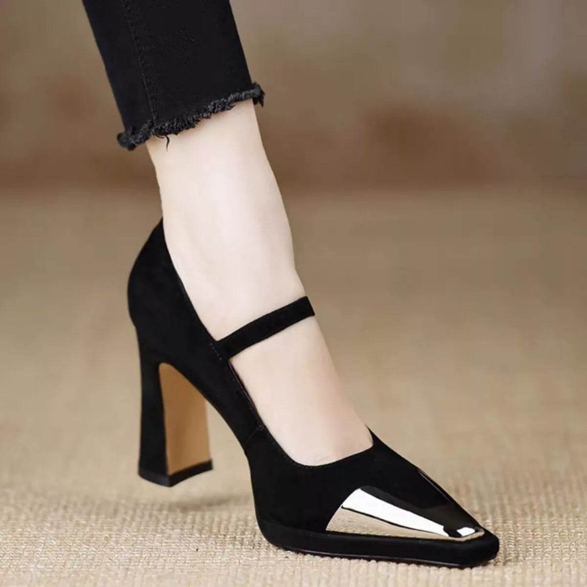 Point Toe Block Heels Pumps - ELY VESSA LLC