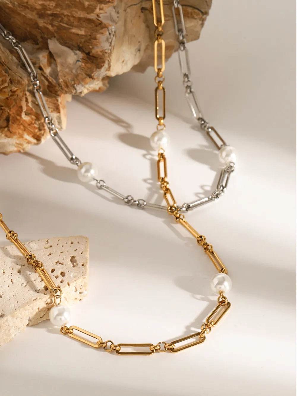 Stainless Steel Pearl Chain Necklace - ELY VESSA LLC