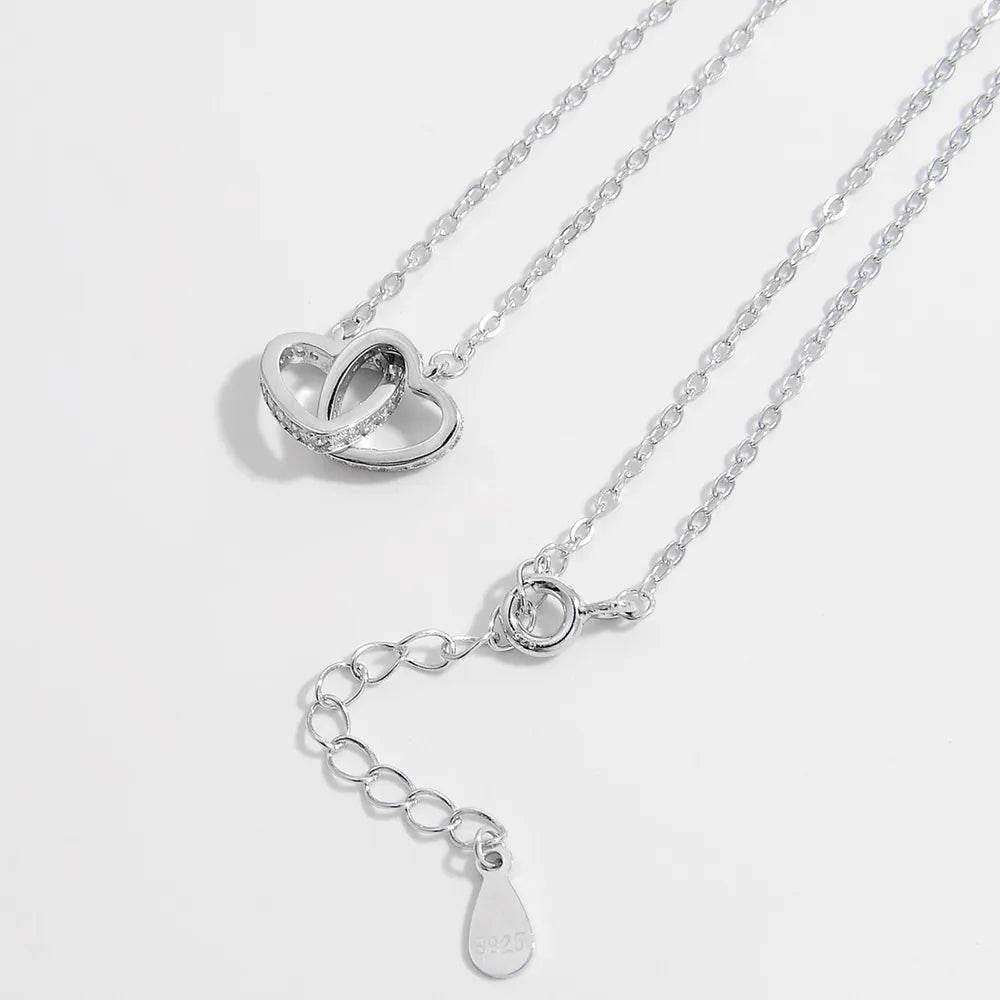 925 Sterling Silver Inlaid Zircon Heart Necklace - ELY VESSA LLC