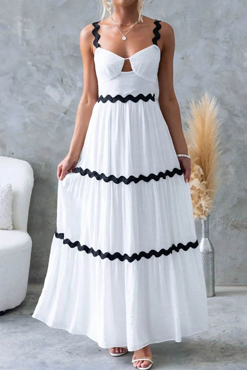 Tiered Maxi Dress with Scalloped Trim - ELY VESSA LLC