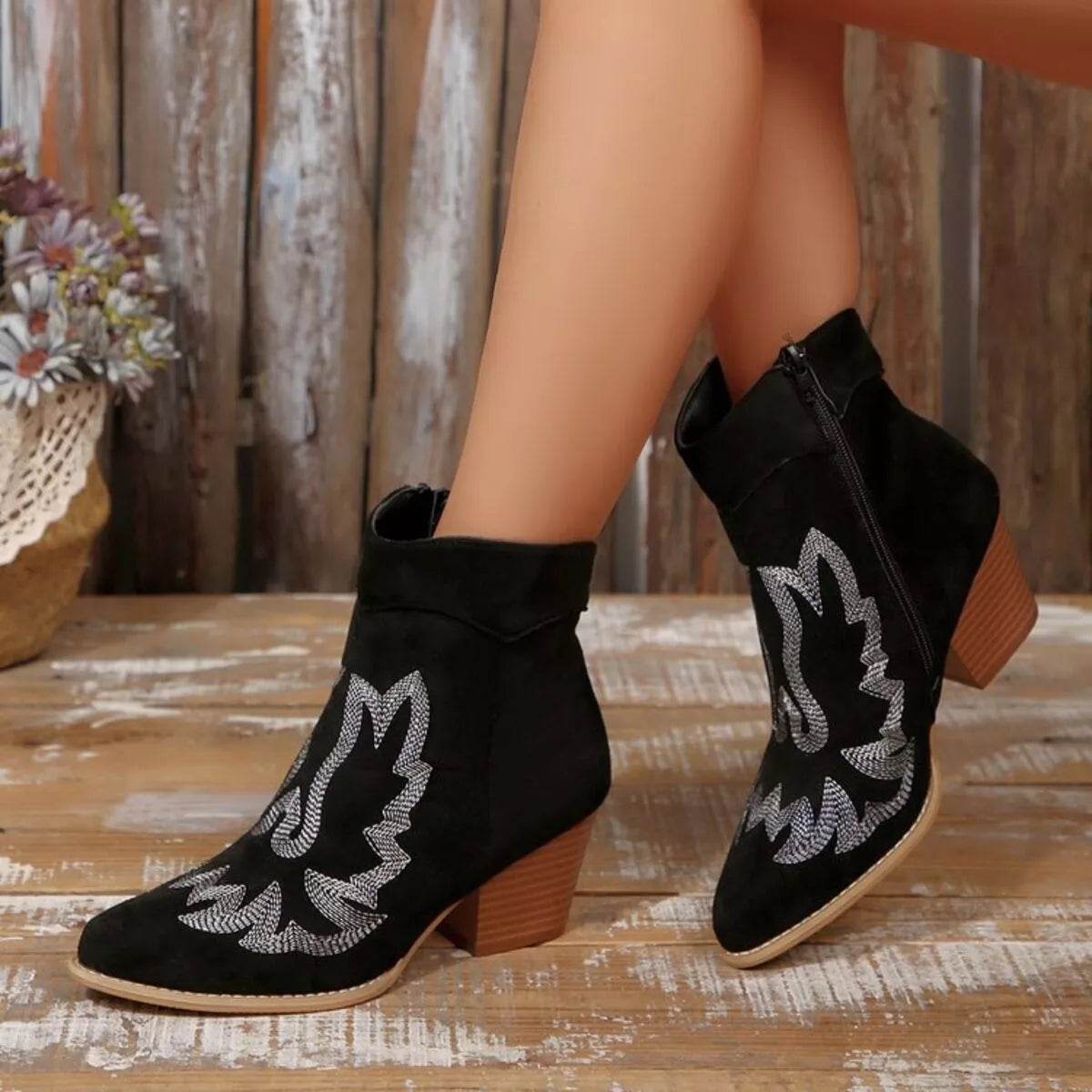 Point Toe Block Heels Boots - ELY VESSA LLC