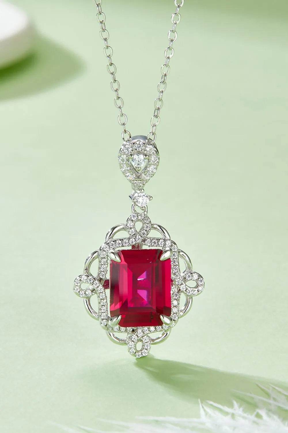 925 Sterling Silver Ruby Pendant Necklace - ELY VESSA LLC
