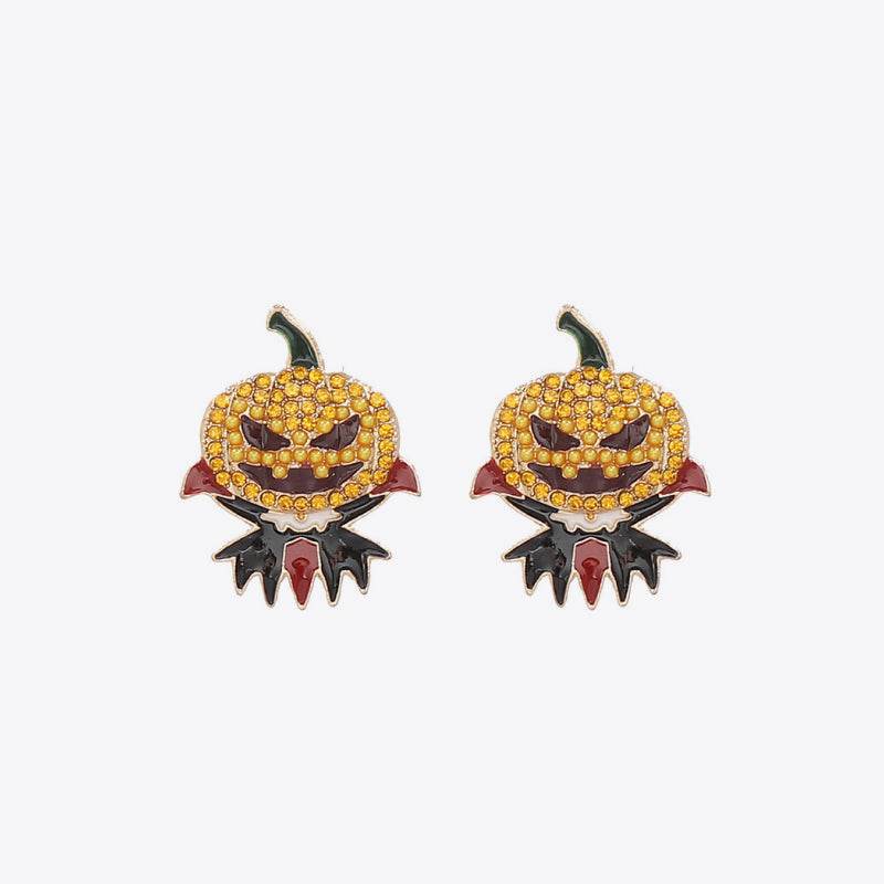 Demon Pumpkin Rhinestone Alloy Earrings - ELY VESSA LLC