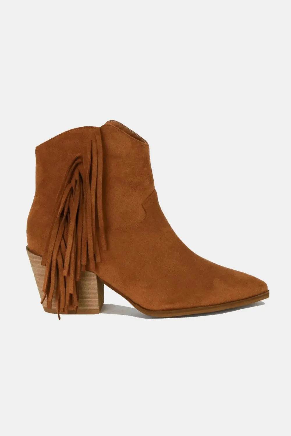 Beast Fashion Suede Fringe Point Toe Ankle Boots - ELY VESSA LLC