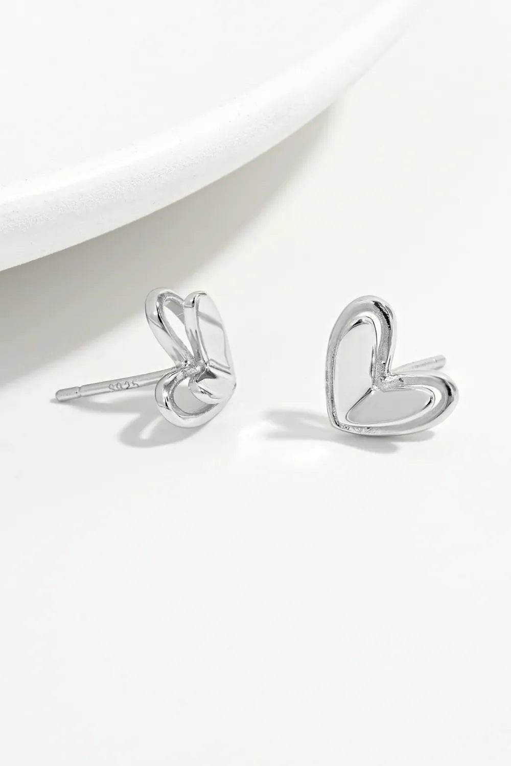 925 Sterling Silver Heart Stud Earrings - ELY VESSA LLC