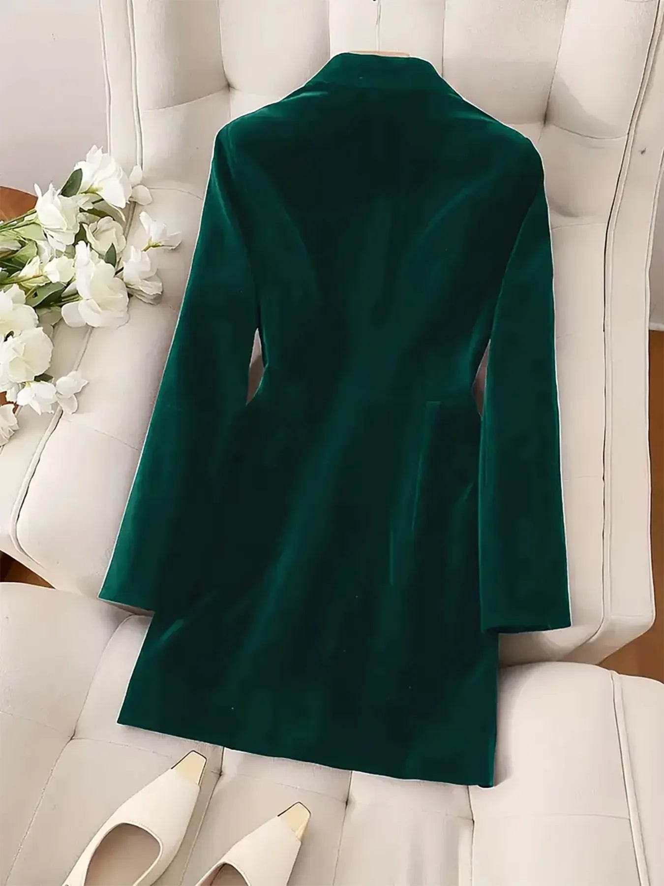 Velvet Double-Breasted Blazer Dress - ELY VESSA LLC