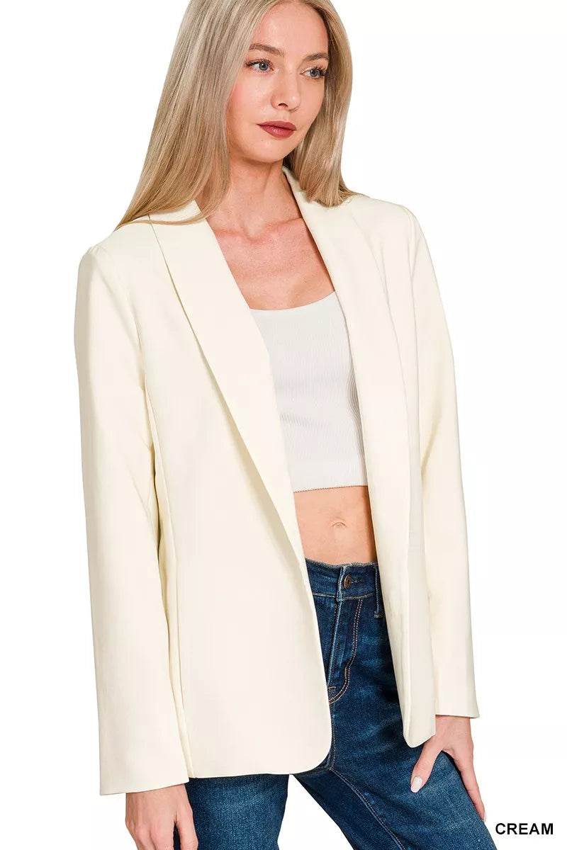Zenana Woven Long Sleeve Blazer With Lining - ELY VESSA LLC
