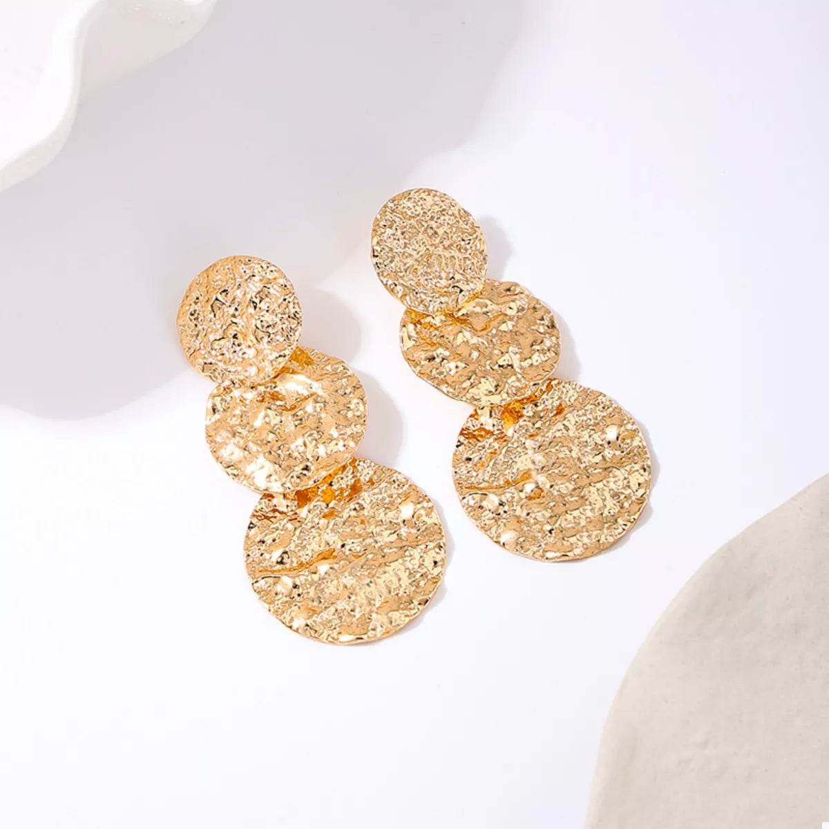 18K Gold-Plated Round Layered Textured Earrings - ELY VESSA LLC