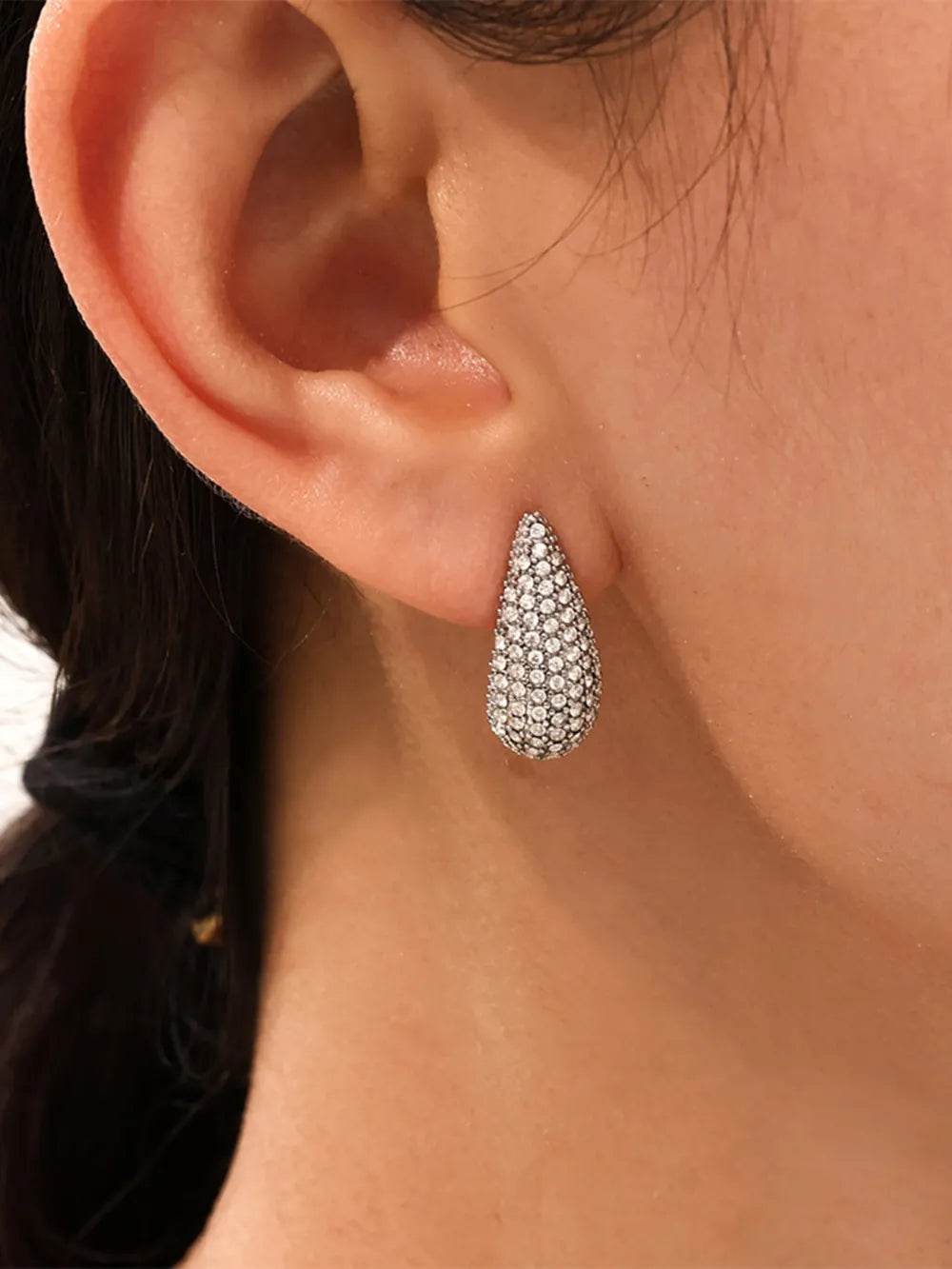 Stainless Steel Inlaid Zircon Teardrop Earrings - ELY VESSA LLC