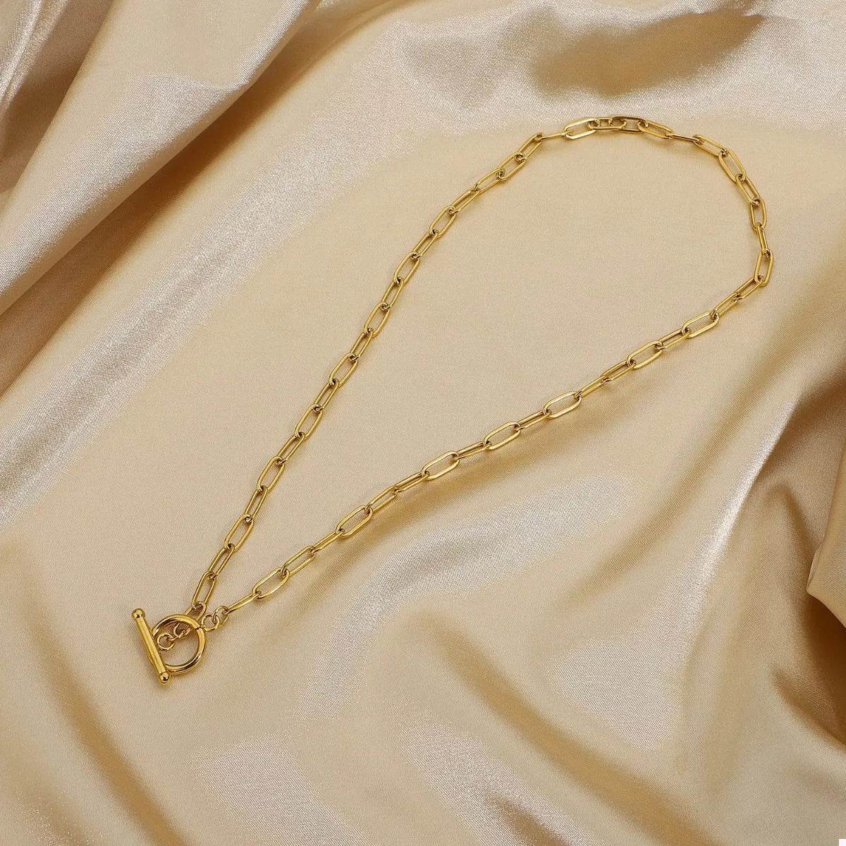 18K Gold-Plated Chain Link Toggle Clasp Necklace - ELY VESSA LLC