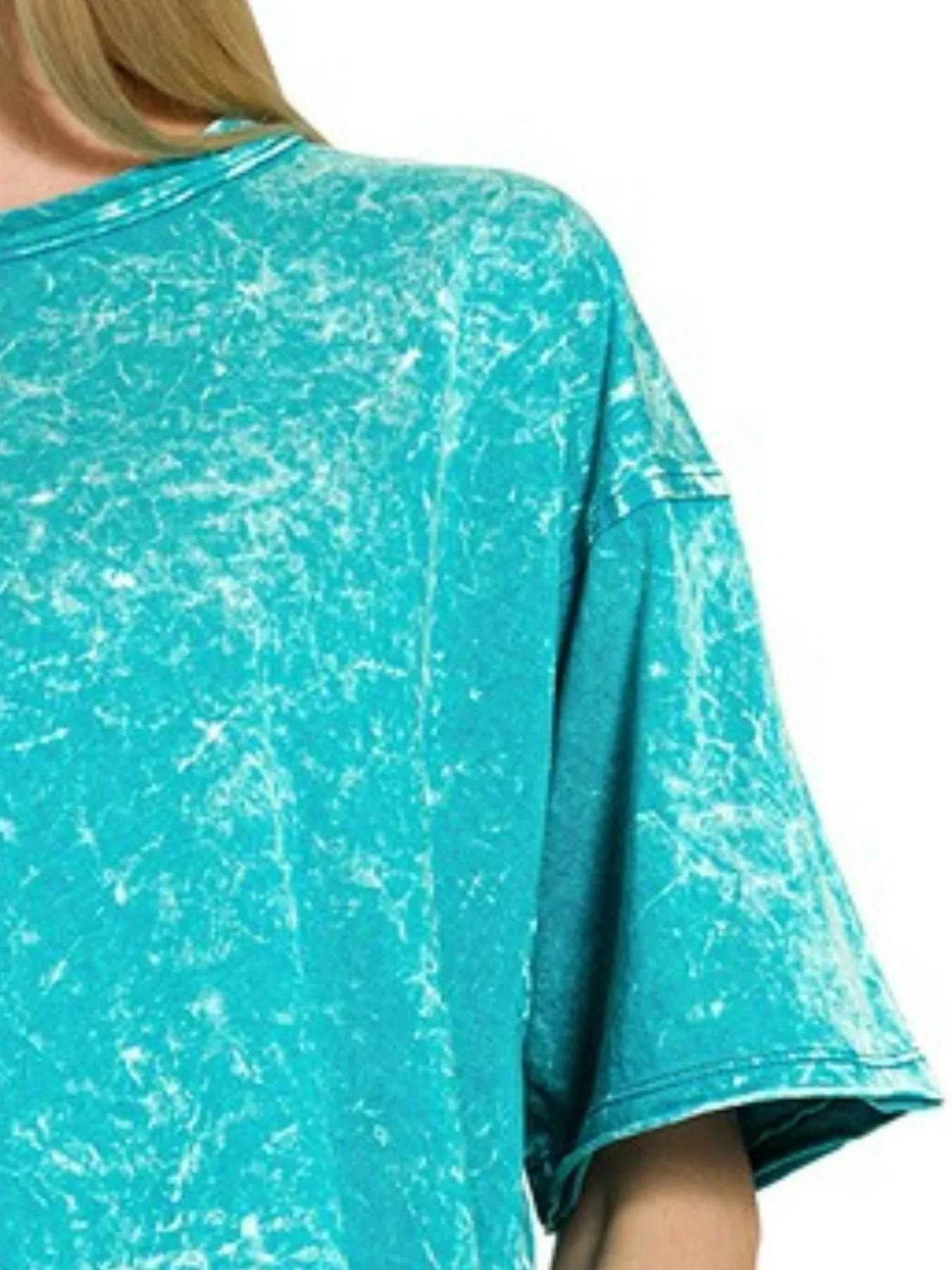 Zenana Acid Crinkle-Washed Oversized T-Shirt - ELY VESSA LLC