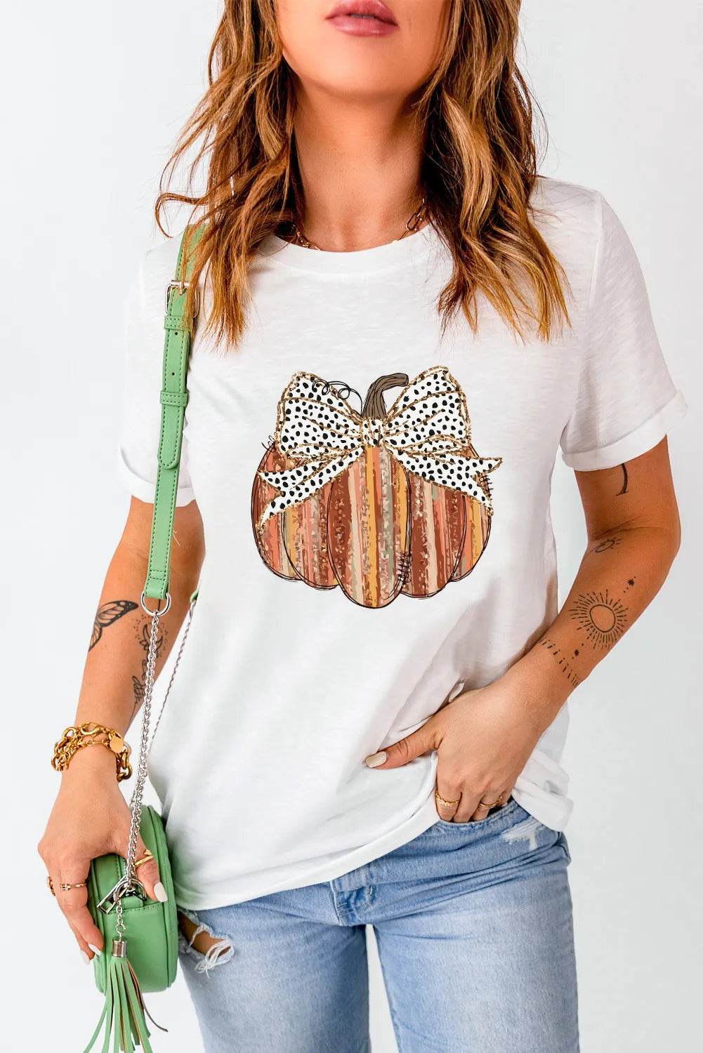 Full Size Pumpkin Round Neck Short Sleeve T-Shirt - ELY VESSA LLC