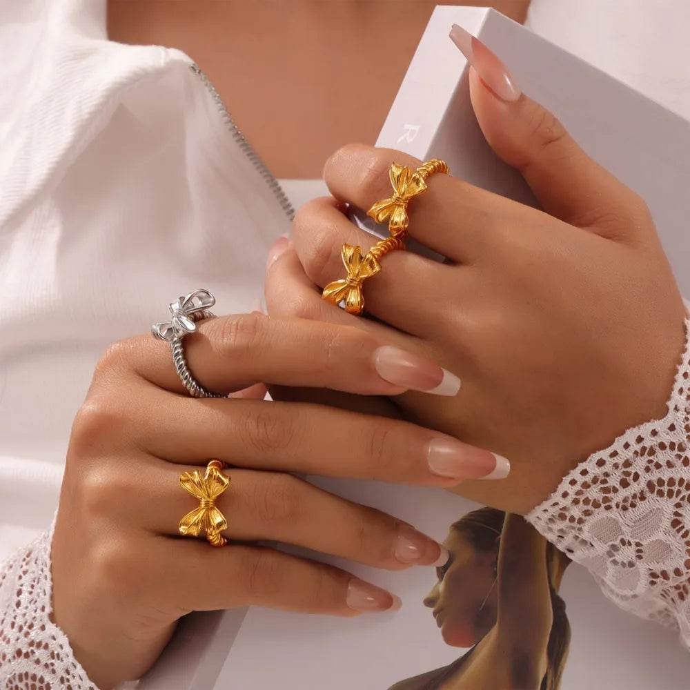 Twisted Titanium Steel Bow Ring - ELY VESSA LLC