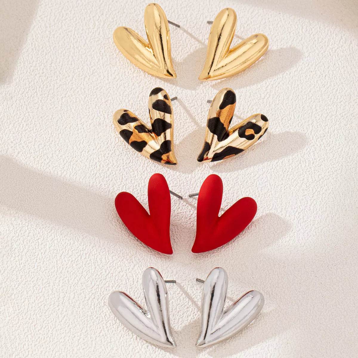 4 Pair Heart Stud Earrings - ELY VESSA LLC