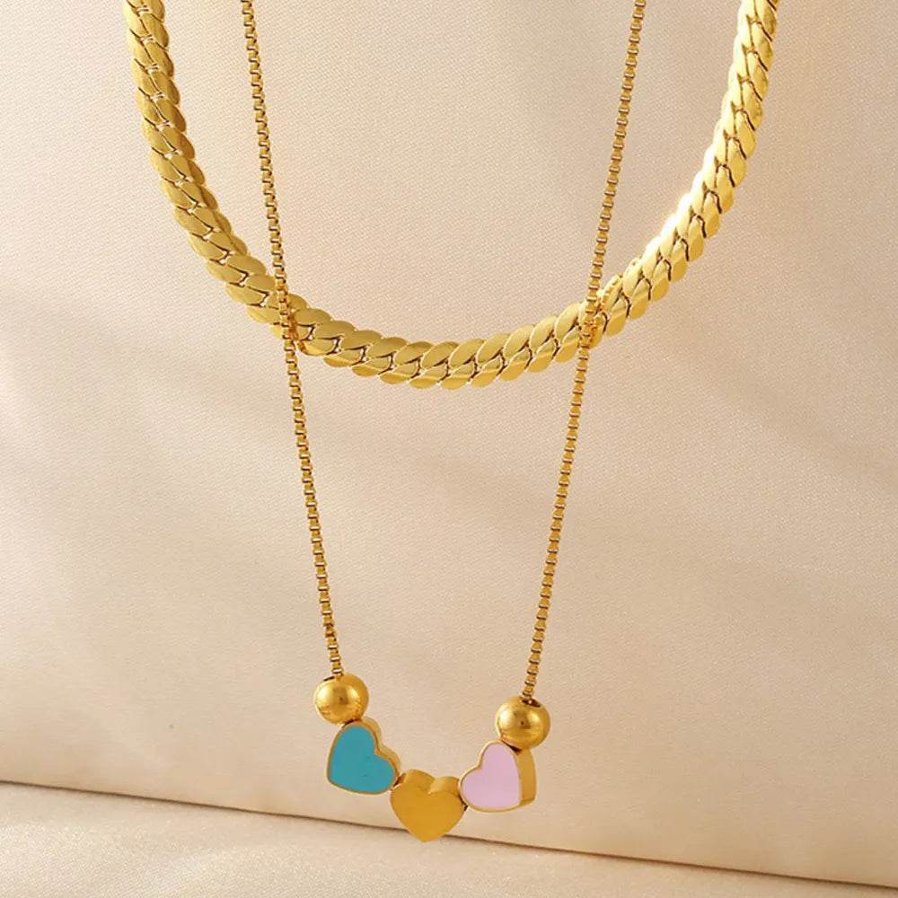 18K Gold-Plated Double Layered Heart Necklace - ELY VESSA LLC