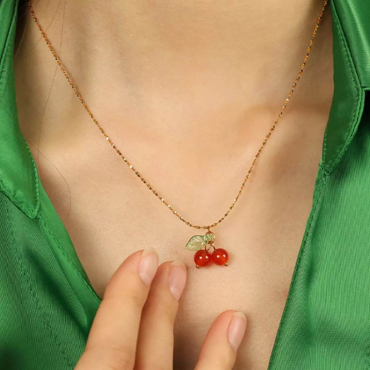 Agate Cherry Pendant Necklace - ELY VESSA LLC