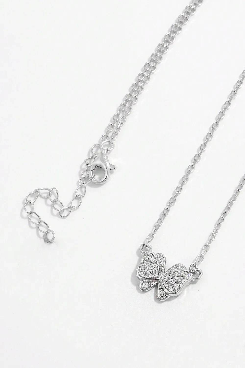 925 Sterling Silver Zircon Butterfly Pendant Necklace - ELY VESSA LLC