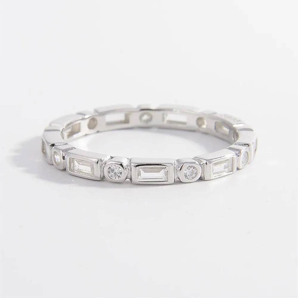 925 Sterling Silver Geometric Shape Zircon Ring - ELY VESSA LLC