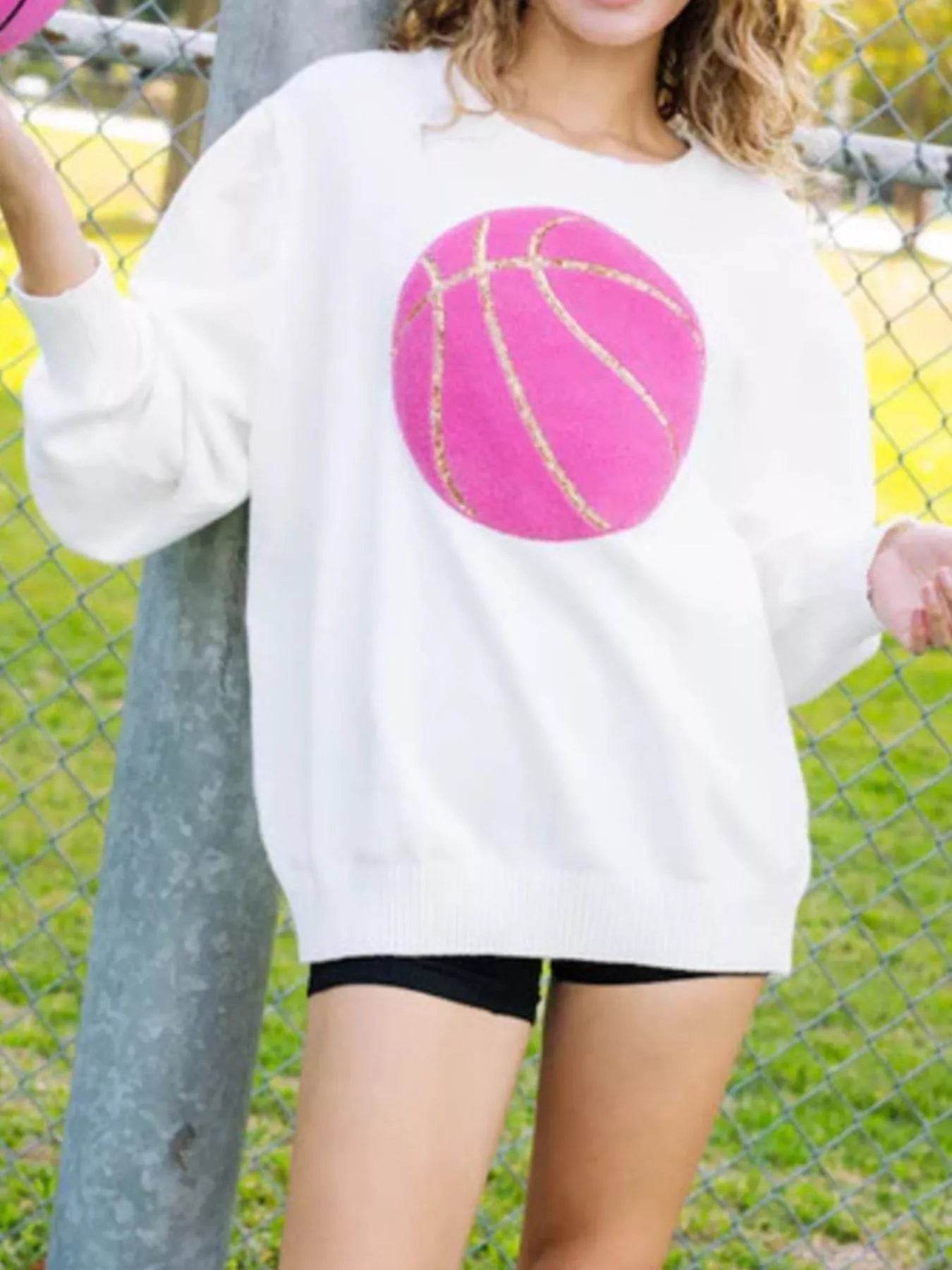 Basketball Round Neck Long Sleeve Sweatshirt - ELY VESSA LLC
