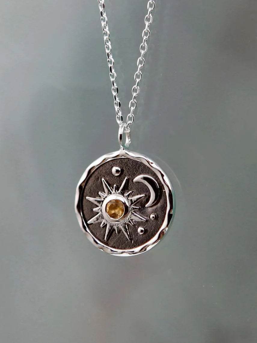 Alloy Inlaid Zircon Sun & Moon Necklace - ELY VESSA LLC
