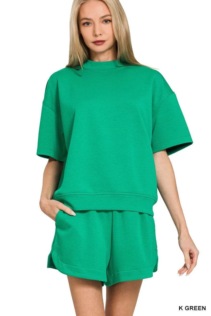 Zenana Scuba Short Sleeve T-Shirt and Shorts Set - ELY VESSA LLC