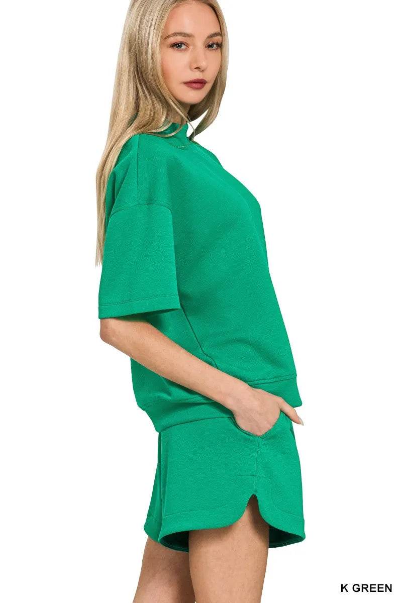 Zenana Scuba Short Sleeve T-Shirt and Shorts Set - ELY VESSA LLC