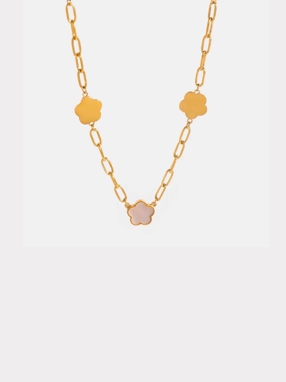 Stainless Steel White Mother-Of-Pearl Flower Necklace - ELY VESSA LLC