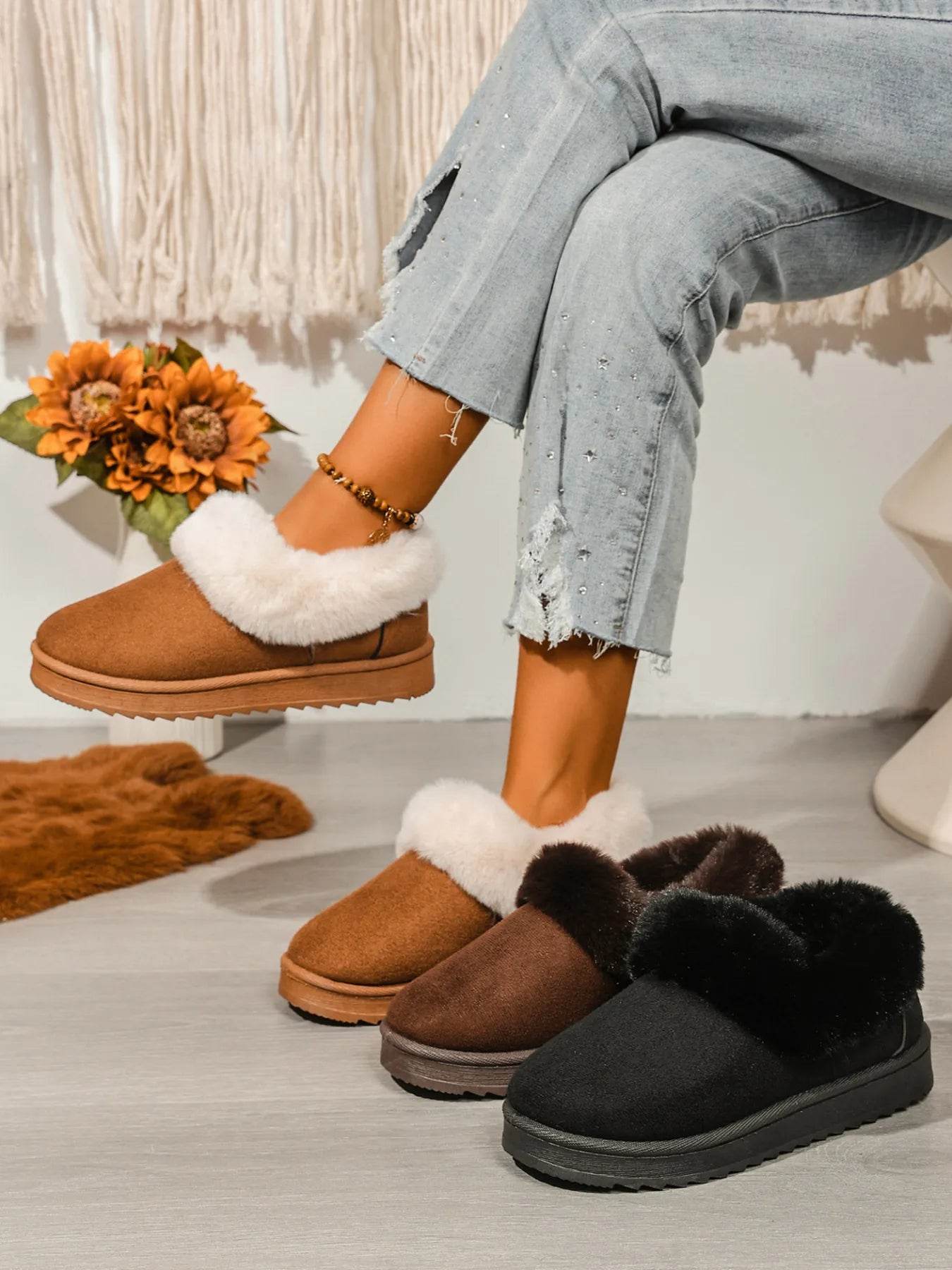 Cozy Winter Fur-Lined Ankle Boots - ELY VESSA LLC