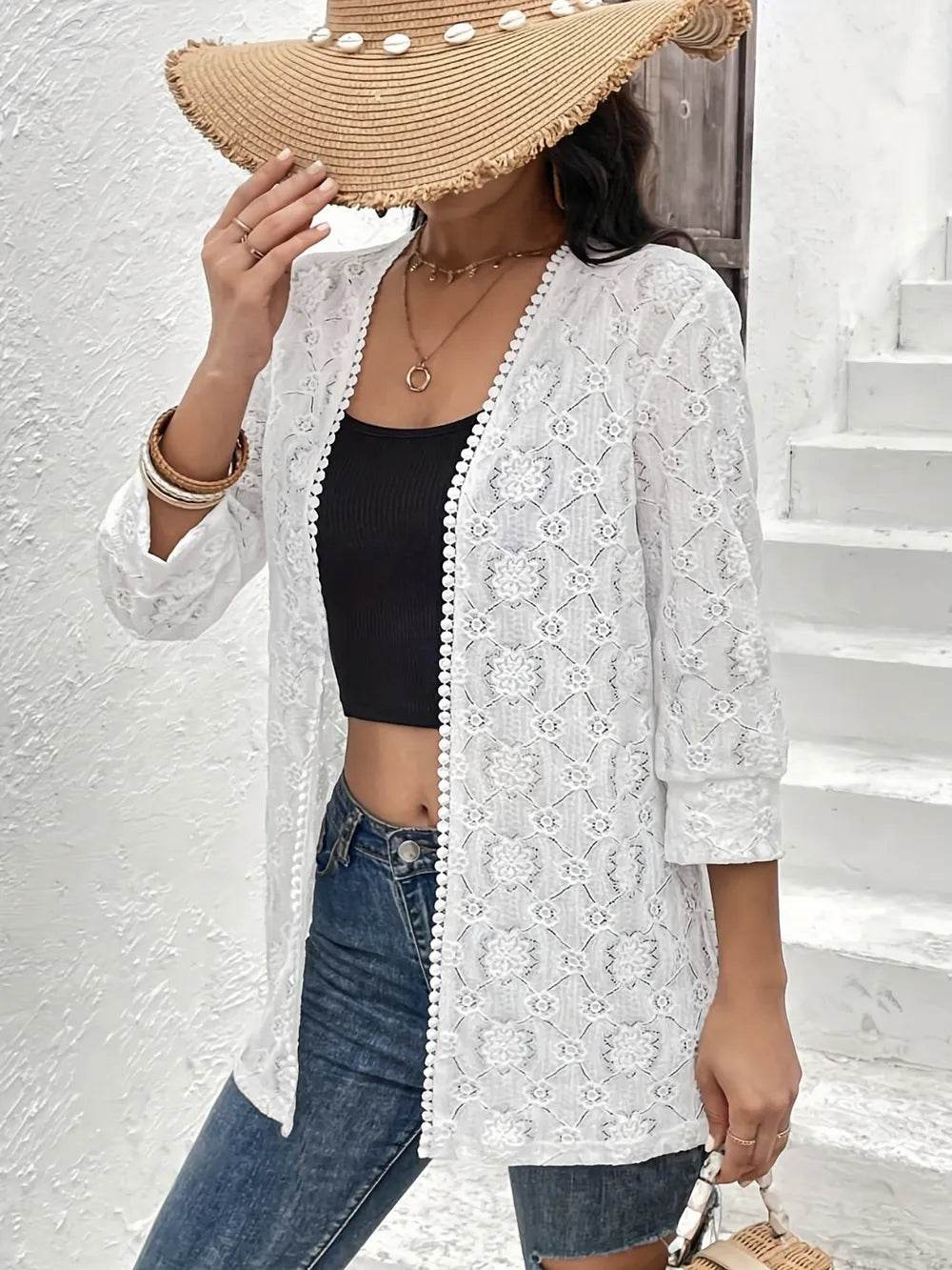 Lace Open Front Cover Up - ELY VESSA LLC