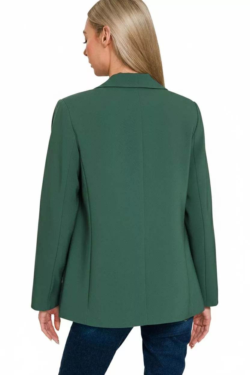 Zenana Woven Long Sleeve Blazer With Lining - ELY VESSA LLC