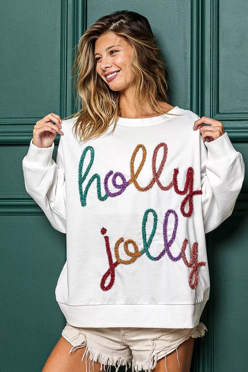 BiBi Holly Jolly Christmas French Terry Sweatshirt - ELY VESSA LLC